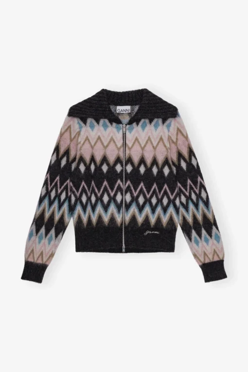 GANNI Strikkeplagg<Multicolour Zip-cardigan Black