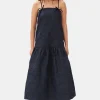 GANNI Kjoler<Navy Blue Botanical Jacquard Strap Midi-kjole Peacoat