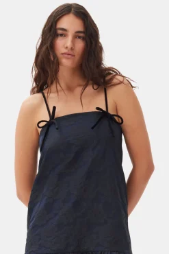 GANNI Kjoler<Navy Blue Botanical Jacquard Strap Midi-kjole Peacoat