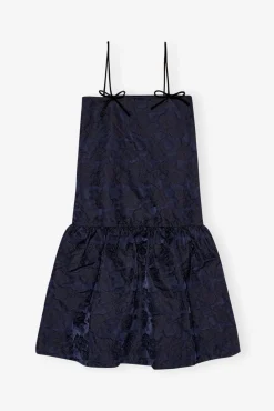 GANNI Kjoler<Navy Blue Botanical Jacquard Strap Midi-kjole Peacoat
