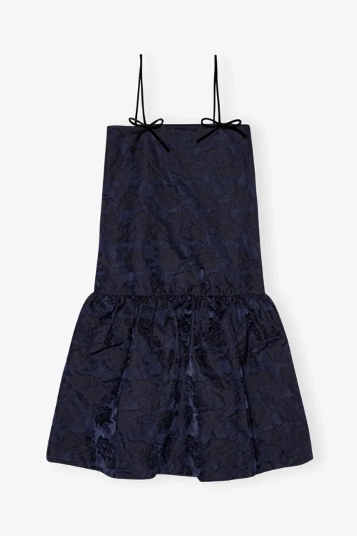 GANNI Kjoler<Navy Blue Botanical Jacquard Strap Midi-kjole Peacoat