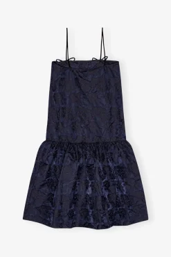 GANNI Kjoler<Navy Blue Botanical Jacquard Strap Midi-kjole Peacoat