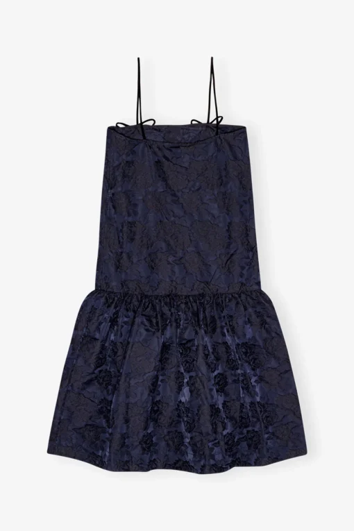 GANNI Kjoler<Navy Blue Botanical Jacquard Strap Midi-kjole Peacoat