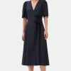 GANNI Kjoler<Navy Blue Viscose Twill Wrap Midi-kjole SkyCaptain