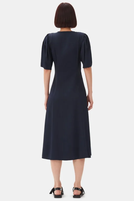 GANNI Kjoler<Navy Blue Viscose Twill Wrap Midi-kjole SkyCaptain
