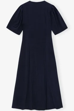 GANNI Kjoler<Navy Blue Viscose Twill Wrap Midi-kjole SkyCaptain