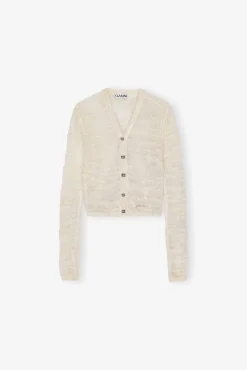 GANNI Strikkeplagg<Off-white Boucle-cardigan Egret