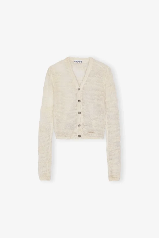 GANNI Strikkeplagg<Off-white Boucle-cardigan Egret