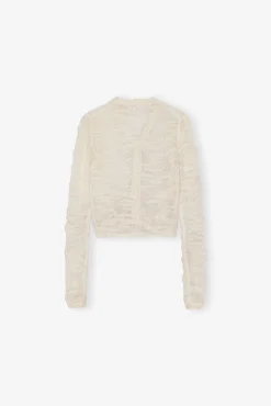 GANNI Strikkeplagg<Off-white Boucle-cardigan Egret