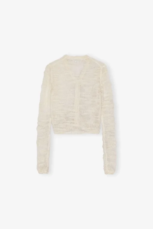 GANNI Strikkeplagg<Off-white Boucle-cardigan Egret