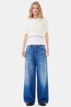 GANNI Plus Size Klær | Strikkeplagg<Off-white Pointelle Short Sleeve-cardigan Egret