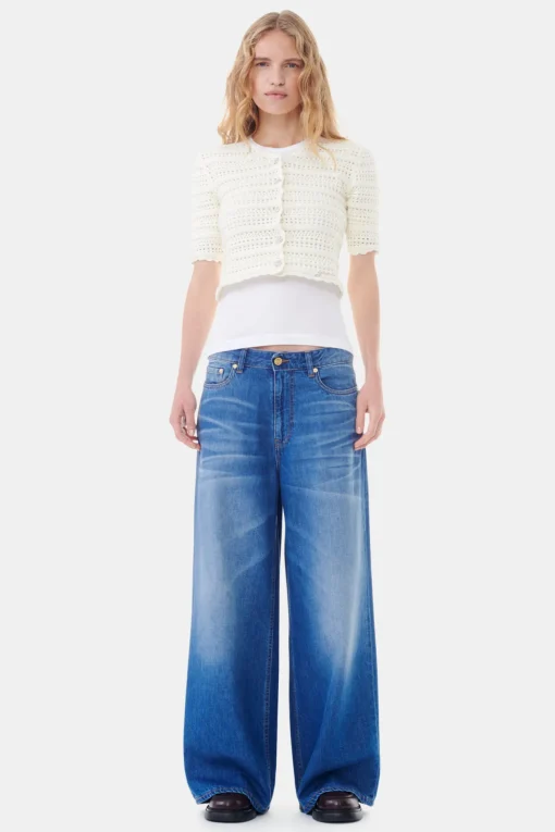 GANNI Plus Size Klær | Strikkeplagg<Off-white Pointelle Short Sleeve-cardigan Egret