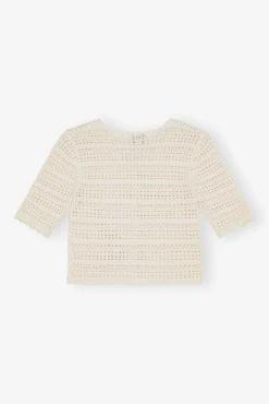 GANNI Plus Size Klær | Strikkeplagg<Off-white Pointelle Short Sleeve-cardigan Egret
