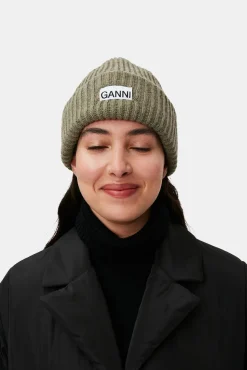 GANNI Hatter | Vintertilbehør<Oversized Wool Rib Knit Beanie BlackMelange