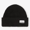 GANNI Hatter | Vintertilbehør<Oversized Wool Rib Knit Beanie BlackMelange