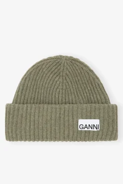 GANNI Hatter | Vintertilbehør<Oversized Wool Rib Knit Beanie BlackMelange