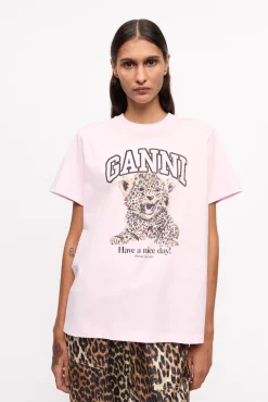 GANNI Plus Size Klær | Ganni Exclusives<Pink Basic Jersey Leopard Relaxed-T-skjorte ChalkPink