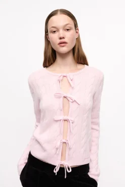 GANNI Strikkeplagg<Pink Cashmere Mix Tie String-cardigan MauveChalk