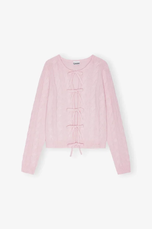 GANNI Strikkeplagg<Pink Cashmere Mix Tie String-cardigan MauveChalk