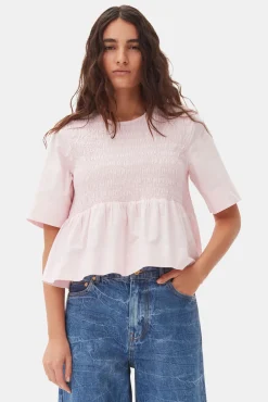 GANNI Topper<Pink Cotton Poplin Open Back Smock-bluse ChalkPink