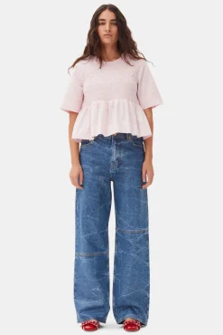 GANNI Topper<Pink Cotton Poplin Open Back Smock-bluse ChalkPink