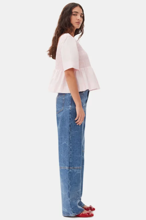 GANNI Topper<Pink Cotton Poplin Open Back Smock-bluse ChalkPink