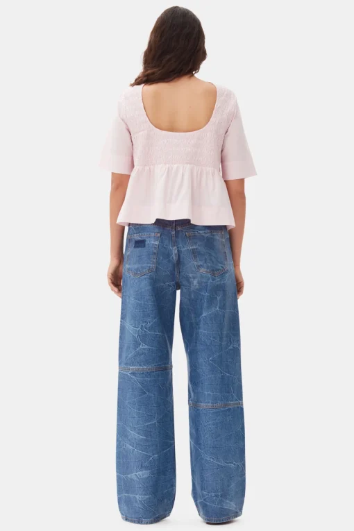 GANNI Topper<Pink Cotton Poplin Open Back Smock-bluse ChalkPink