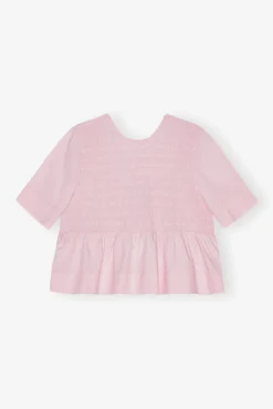 GANNI Topper<Pink Cotton Poplin Open Back Smock-bluse ChalkPink