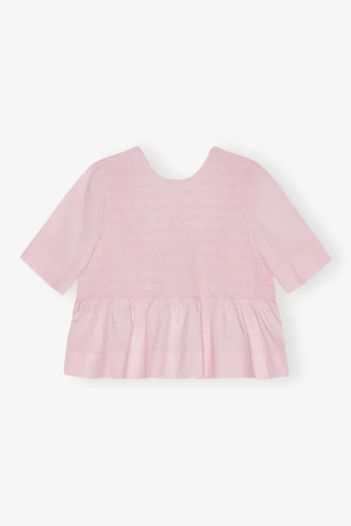 GANNI Topper<Pink Cotton Poplin Open Back Smock-bluse ChalkPink