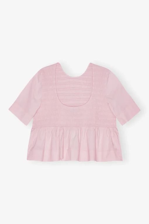 GANNI Topper<Pink Cotton Poplin Open Back Smock-bluse ChalkPink