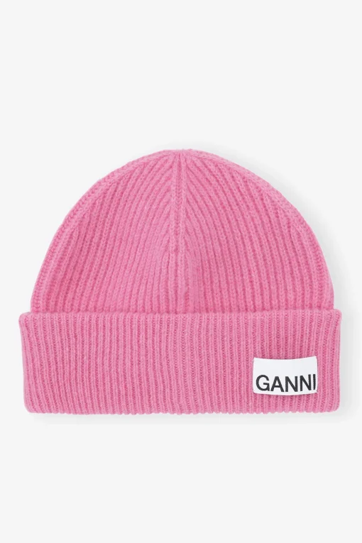 GANNI Hatter | Vintertilbehør<Pink Fitted Rib Knit Wool-lue ConeFlower