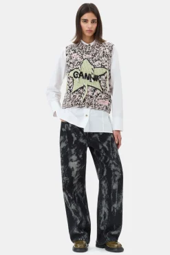 GANNI Strikkeplagg<Pink Graphic Wool Handknit-vest ChalkPink