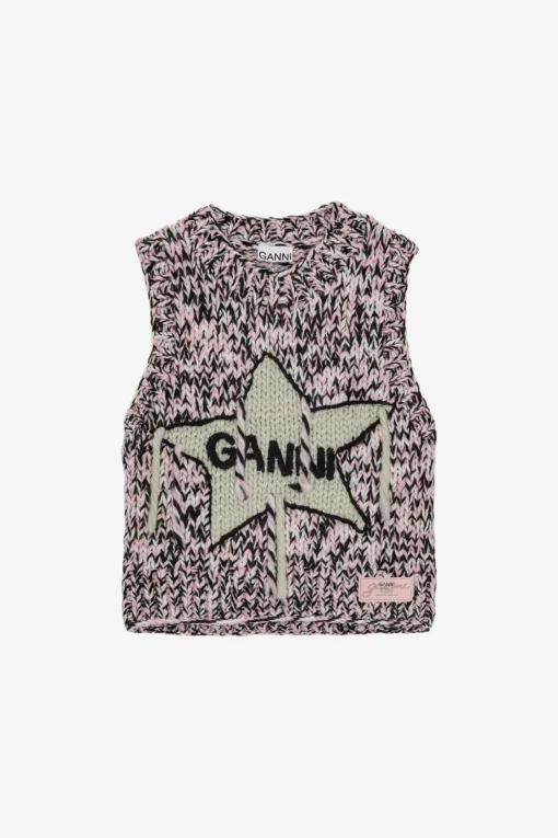 GANNI Strikkeplagg<Pink Graphic Wool Handknit-vest ChalkPink