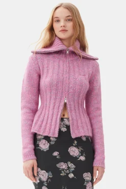 GANNI Strikkeplagg<Pink Highneck Zip-cardigan RoseViolet