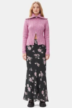 GANNI Strikkeplagg<Pink Highneck Zip-cardigan RoseViolet