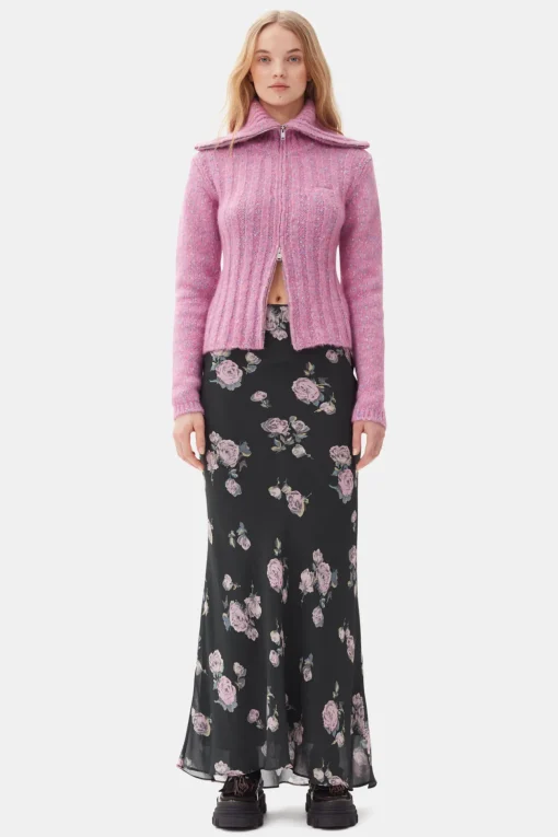 GANNI Strikkeplagg<Pink Highneck Zip-cardigan RoseViolet