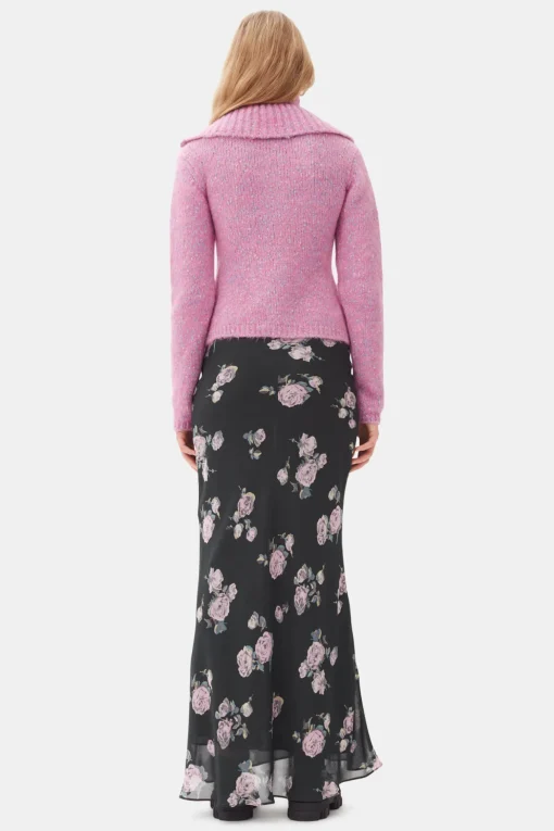 GANNI Strikkeplagg<Pink Highneck Zip-cardigan RoseViolet