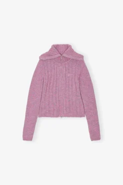 GANNI Strikkeplagg<Pink Highneck Zip-cardigan RoseViolet