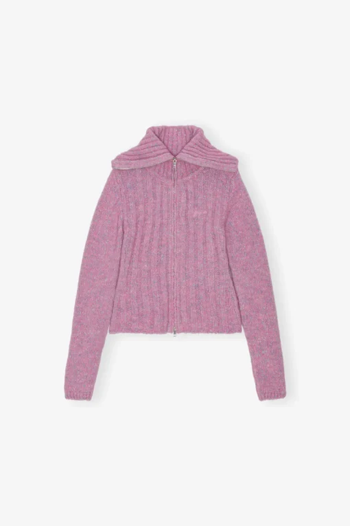 GANNI Strikkeplagg<Pink Highneck Zip-cardigan RoseViolet