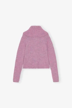 GANNI Strikkeplagg<Pink Highneck Zip-cardigan RoseViolet