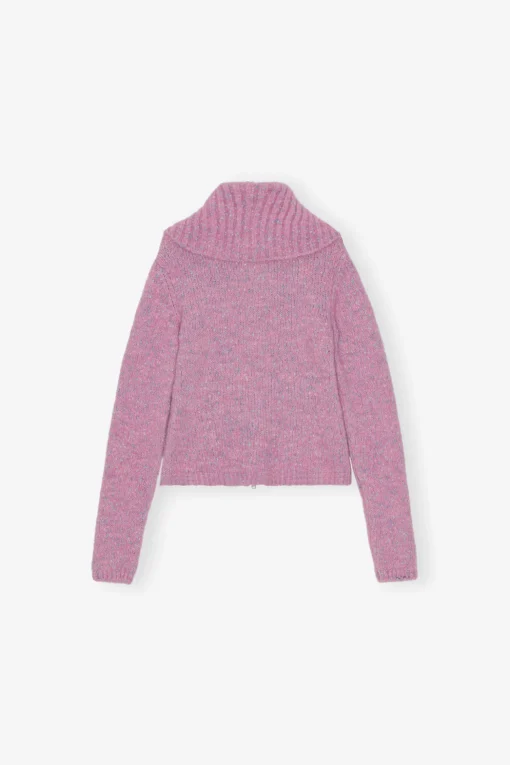 GANNI Strikkeplagg<Pink Highneck Zip-cardigan RoseViolet