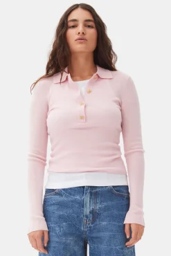 GANNI Strikkeplagg<Pink Knitted-poloskjorte ChalkPink