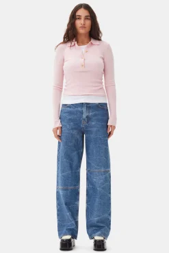 GANNI Strikkeplagg<Pink Knitted-poloskjorte ChalkPink