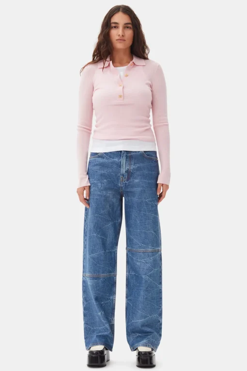 GANNI Strikkeplagg<Pink Knitted-poloskjorte ChalkPink