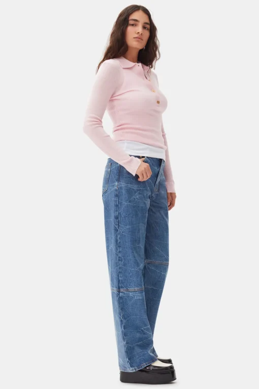 GANNI Strikkeplagg<Pink Knitted-poloskjorte ChalkPink