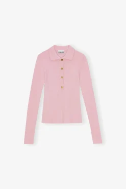 GANNI Strikkeplagg<Pink Knitted-poloskjorte ChalkPink