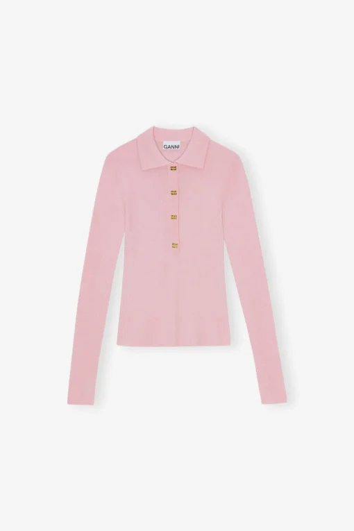 GANNI Strikkeplagg<Pink Knitted-poloskjorte ChalkPink