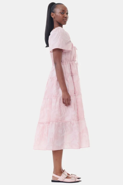 GANNI Kjoler<Pink Textured Cloqué Layer-kjole BleachedMauve