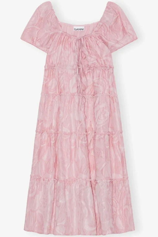 GANNI Kjoler<Pink Textured Cloqué Layer-kjole BleachedMauve