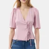 GANNI Topper<Pink Washed Satin Wrap-bluse BleachedMauve